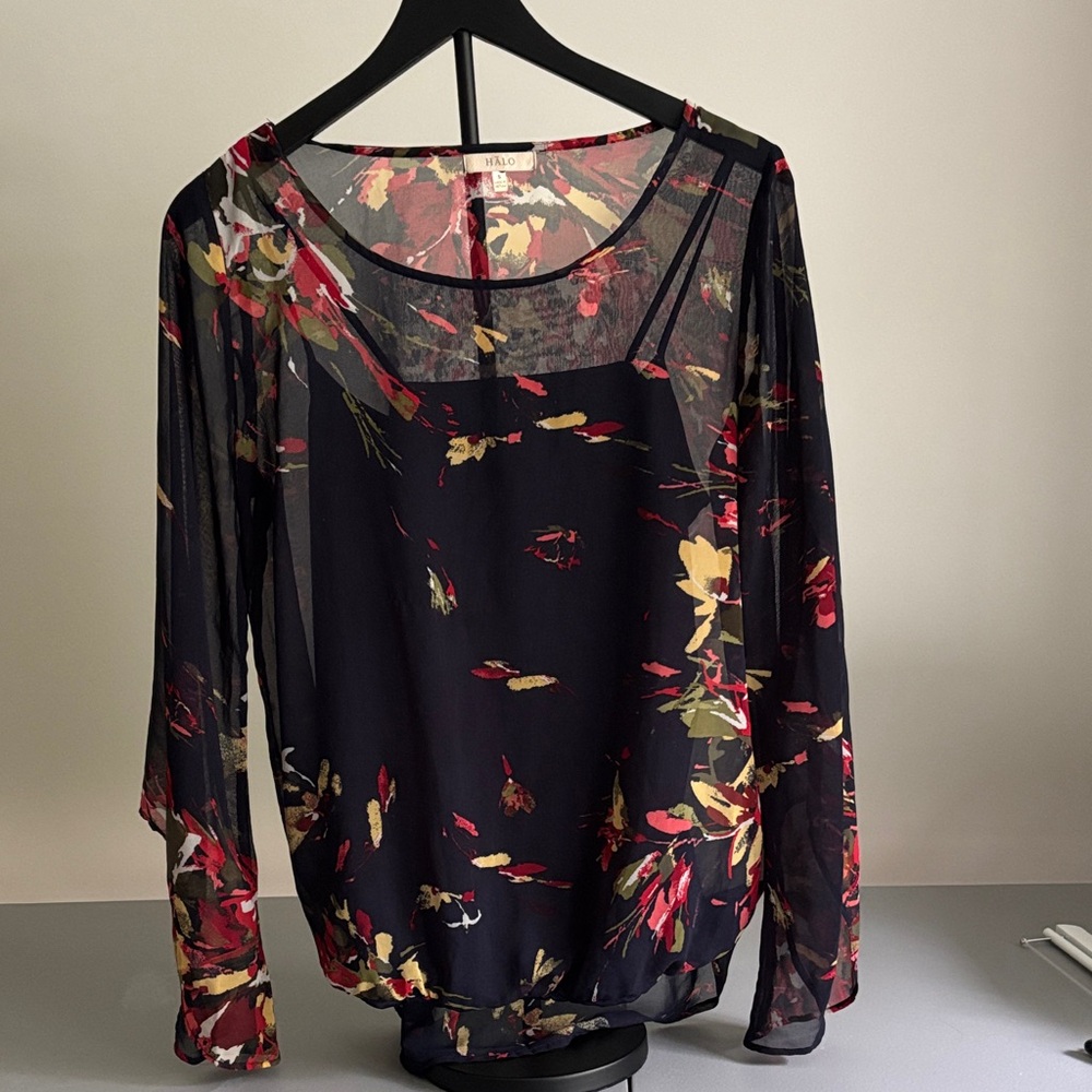 Halo Navy Sheer Floral Blouse